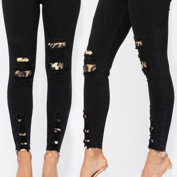 Judy Blue Black Destroyed Leopard Patch Jeans - Picture 7 of 9